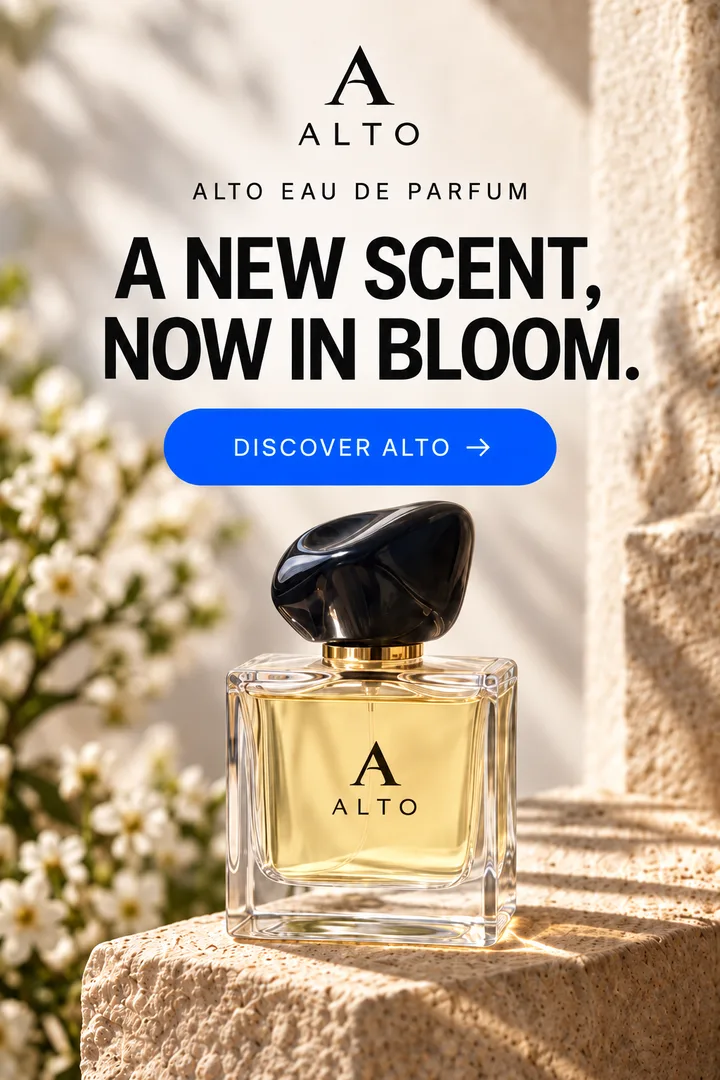 Resolved Alto Eau de Parfum creative with the Discover Alto button moved directly beneath the headline